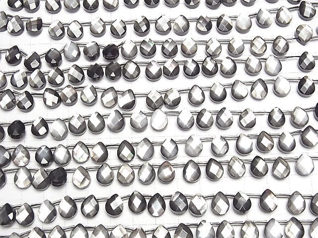 Hochwertige schwarze Muschel (Schwarzlippen-Auster) AAA Facettierte Birnenform 10x8mm 1/4 oder 1 Strang Perlen (ca. 15 Zoll/36 cm)