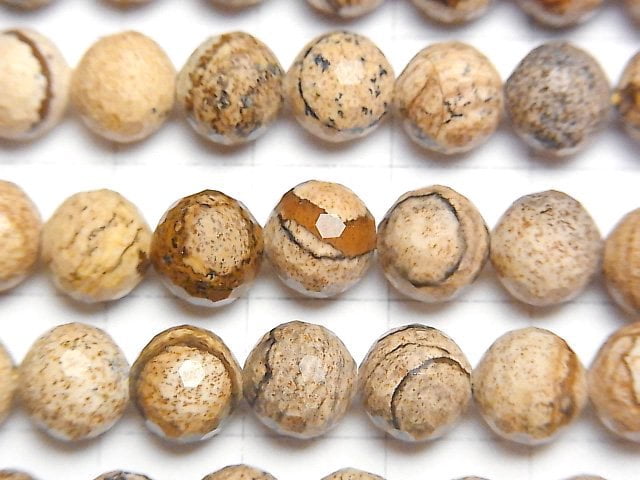 高品質!畫面碧玉 128 切面圓珠 8毫米 一串(約15英吋/36公分)