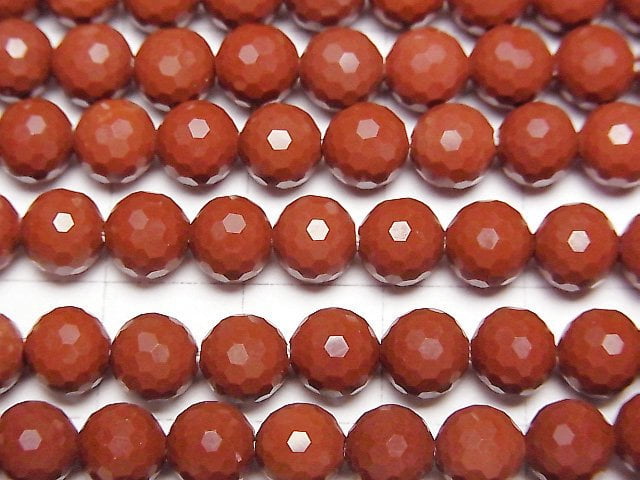 高品質!紅碧玉 128切面圓珠 6mm 一串珠子 (約14英吋/35公分)