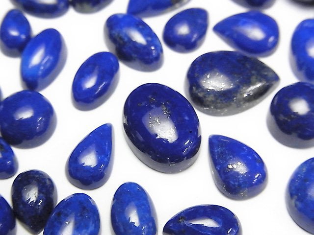 高品質青金石 AAA 混合形刻面凸圓形寶石 10 件