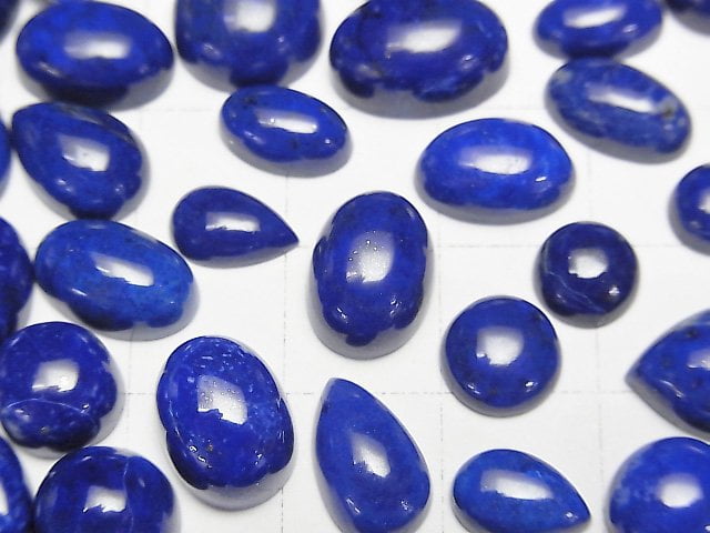 高品質青金石 AAA 混合形刻面凸圓形寶石 10 件