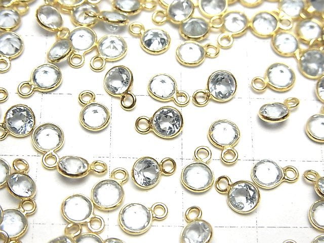 Hochwertiger Himmelblauer Topas AAA Zargenfassung Rund Facettiert 4,5x4,5mm 18KGP 5 Stück