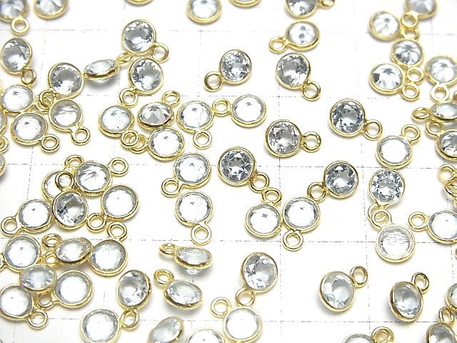 Hochwertiger Himmelblauer Topas AAA Zargenfassung Rund Facettiert 4,5x4,5mm 18KGP 5 Stück