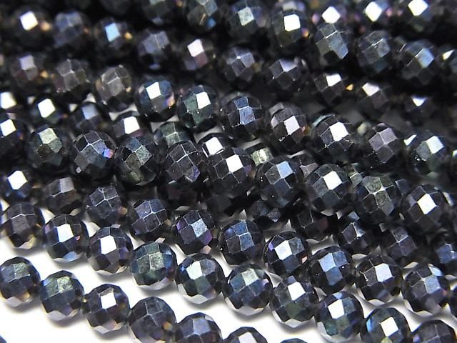 黑尖晶石 AAA 刻面圓珠 4mm 鍍膜 1串珠子 (約 14 英吋/35 公分) 高品質!