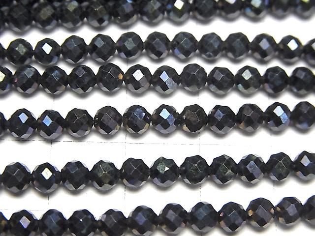黑尖晶石 AAA 刻面圓珠 4mm 鍍膜 1串珠子 (約 14 英吋/35 公分) 高品質!