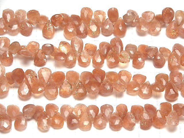 Hochwertiger Sonnenstein AA++ Tropfenform Facettiert Briolette halb oder 1Strang Perlen (ca. 7inch/18cm)