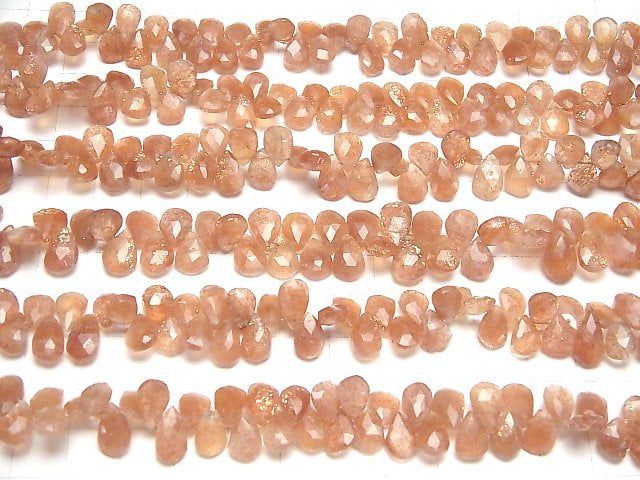 Hochwertiger Sonnenstein AA++ Tropfenform Facettiert Briolette halb oder 1Strang Perlen (ca. 7inch/18cm)