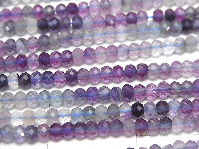 高品質!多色螢石 AAA - 刻面紐扣圓珠 4x4x2.5mm 1串珠子(約14英吋/35公分)