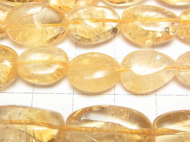 黃水晶 AA+ 扁平原礦半串或一串珠子 (約15英吋/36公分)