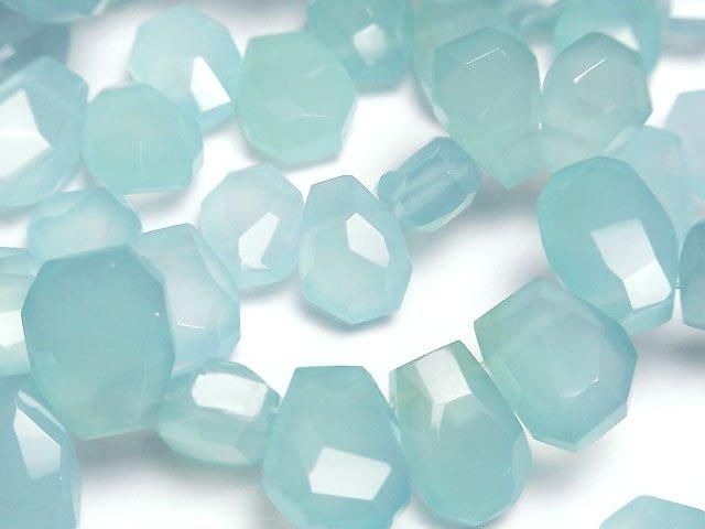 海藍玉髓AAA - 刻面塊狀,頂部側鑽孔,半串或1串珠子(約7英吋/18公分)