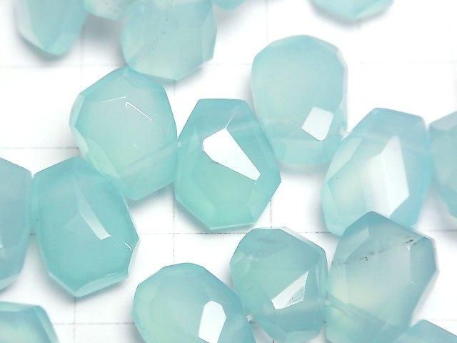 海藍玉髓AAA - 刻面塊狀,頂部側鑽孔,半串或1串珠子(約7英吋/18公分)