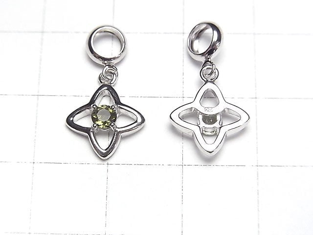 Hochwertiger Moldavit AAA Blumenanhänger 11x11mm Silber925
