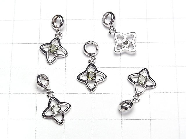 Hochwertiger Moldavit AAA Blumenanhänger 11x11mm Silber925