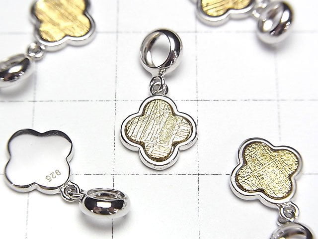 Meteorite (Muonionalusta) Clover Pendant 10x10mm Yellow Gold Silver925