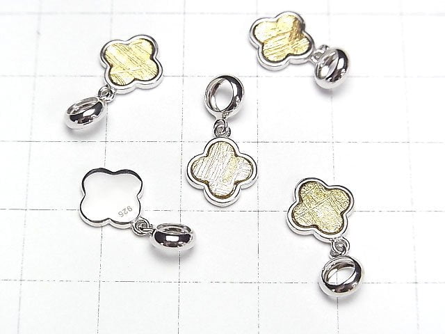 Meteorite (Muonionalusta) Clover Pendant 10x10mm Yellow Gold Silver925