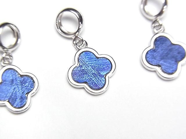 Meteorite (Muonionalusta) Clover Pendant 10x10mm Blue Silver925