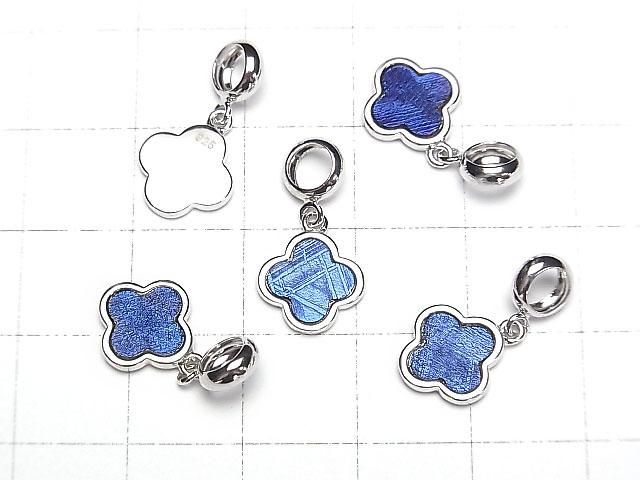 Pendentif trèfle météorite (Muonionalusta) 10x10 mm, argent 925 bleu