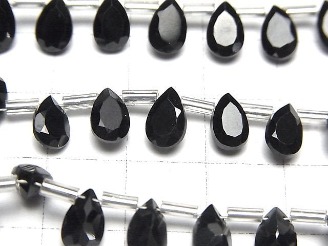 高品質黑色尖晶石 AAA 梨形刻面 8x5mm 半串或 1 串珠子 (28 顆)