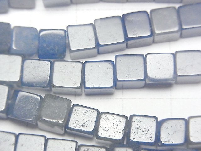 藍色石英方塊珠 6x6x6mm 1串珠子 (約15英吋/37公分)