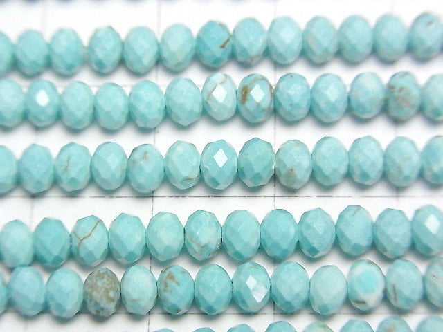 高品質!菱鎂礦綠松石刻面圓扣形珠 4x4x3mm 1串珠子 (約15英吋/37公分)