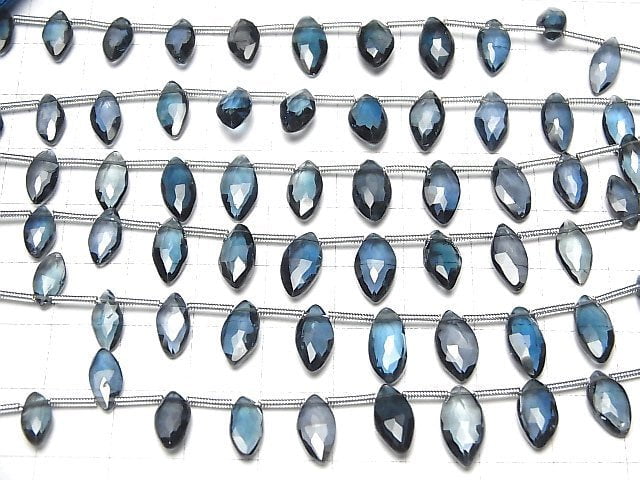 Hochwertiger London Blau Topas AAA- Facettiert Marquise halb oder 1Strang Perlen (12Stk)