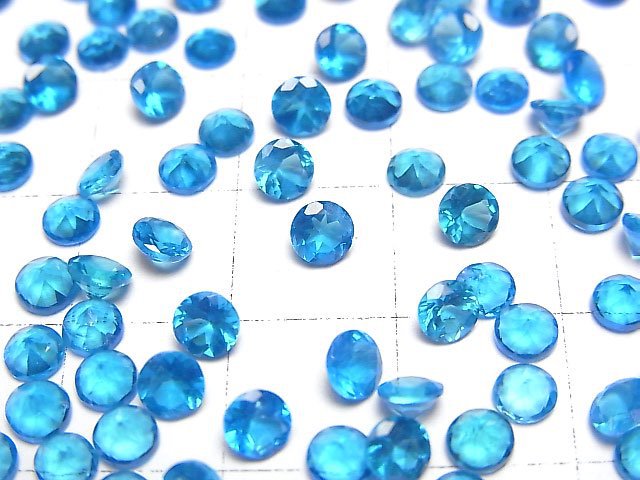 高品質霓虹藍磷灰石 AAA 裸石 圓形刻面 4x4mm 2顆