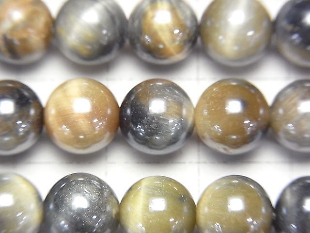銀藍與金虎眼石AA++圓珠8mm電鍍1串珠子 (約15英吋/37公分)