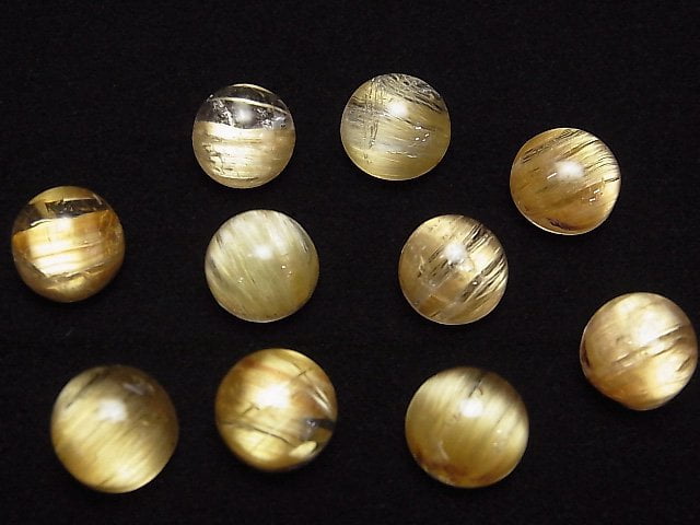 Hochwertiger rutillierter Quarz AAA Rund Cabochon 9mm 1 Stück
