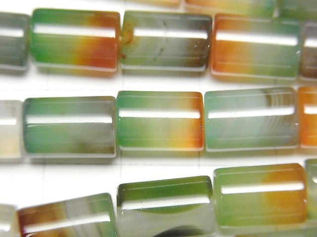 Green x Red color Chalcedony Tube 12x8x8mm 1strand beads (aprx.15inch/37cm)