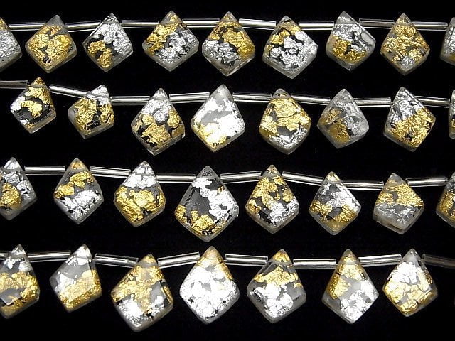 Doublet Kristall AAA Deformierte Diamantform Gold & Silber 1strang Perlen (13 Stück)