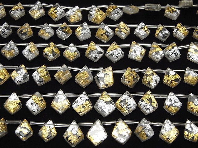 Doublet Kristall AAA Deformierte Diamantform Gold & Silber 1strang Perlen (13 Stück)