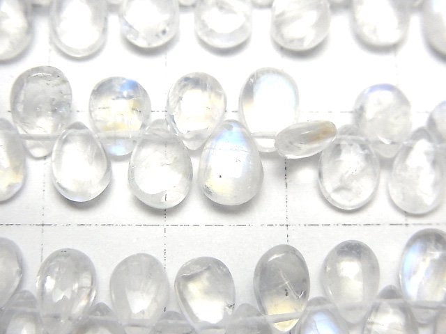 高品質彩虹月光石 AA++ 梨形 (平滑) 半串或1串珠子 (約8英吋/20公分)