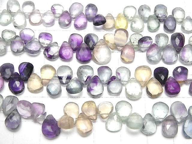 Multicolor Fluorit AA++ Birnenform Facettiert Briolette 1strang Perlen (ca. 7 Zoll/18 cm)