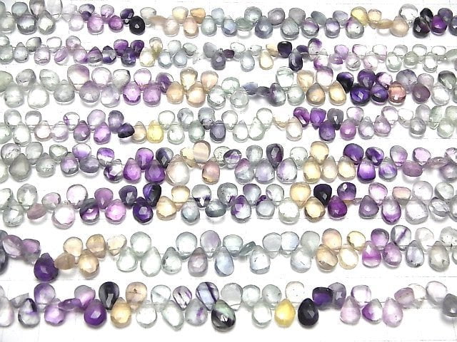 Multicolor Fluorit AA++ Birnenform Facettiert Briolette 1strang Perlen (ca. 7 Zoll/18 cm)