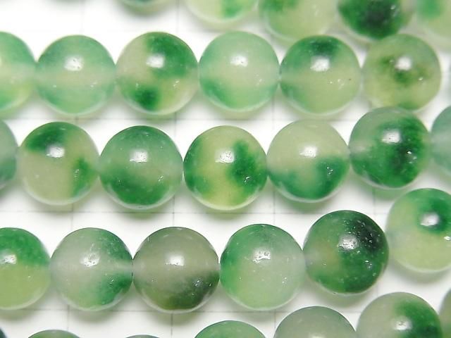 Clear x Dark Green Jade Round 8mm 1strand beads (aprx.14inch/35cm)