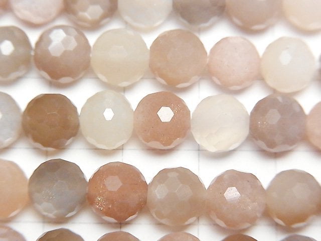 高品質!多色月光石 AAA 128切面圓珠 8mm 1串珠子 (約15英吋/38公分)