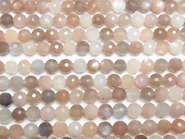 高品質!多色月光石 AAA 128切面圓珠 8mm 1串珠子 (約15英吋/38公分)