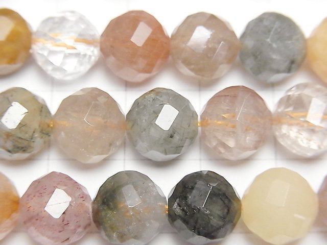 Multi color Rutilated Quartz AA+ Twist 72Faceted Round 10mm half or 1strand beads (aprx.15inch/38cm)