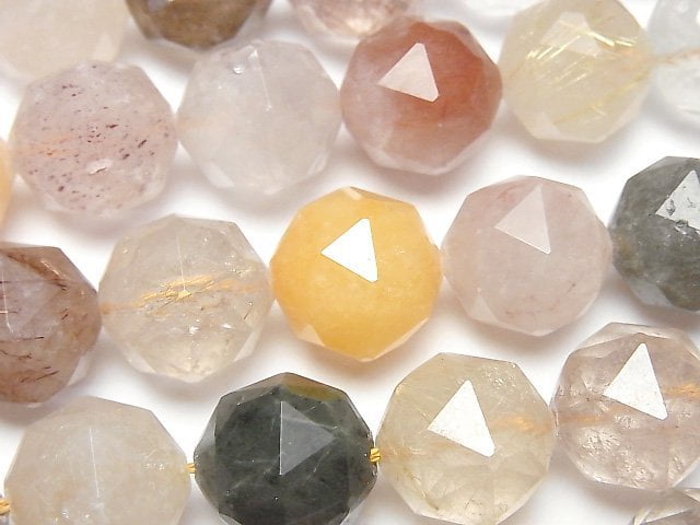 High Quality! Multicolor Rutilated Quartz AA+ Star Faceted Round 14mm half or 1strand beads (aprx.15inch/37cm)