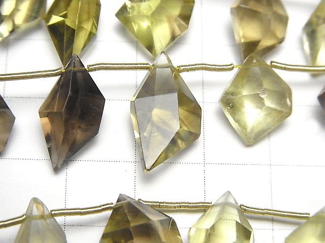 High Quality Lemon x Smoky Quartz AAA- Spindle cut 1strand (9pcs)