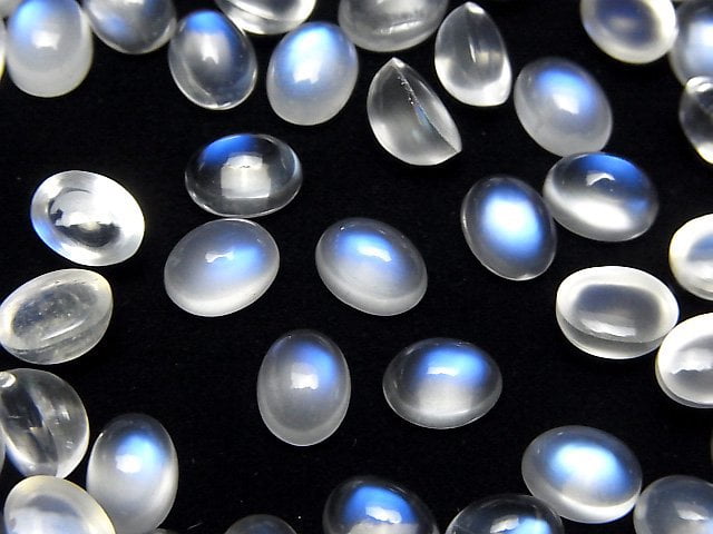 Hochwertiger königsblauer Mondstein AAA- Oval-Cabochon 8x6mm 2 Stück