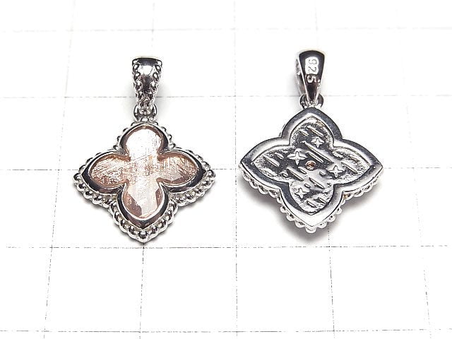 Meteorite (Muonionalusta) Flower Pendant 19x16x3mm Pink Gold Silver925