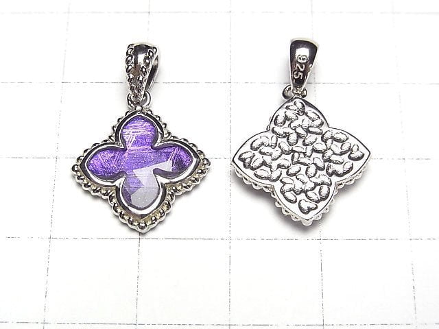 Meteorite (Muonionalusta) Flower Pendant 19x16x3mm Purple Silver925