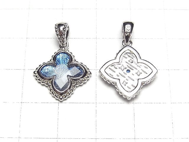 Meteorite (Muonionalusta) Flower Pendant 19x16x3mm Blue Silver925