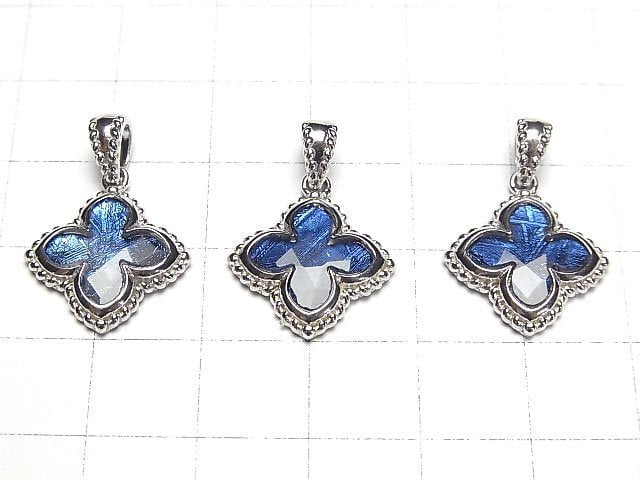 Meteoriten (Muonionalusta) Blumenanhänger 19x16x3mm Blau Silber925