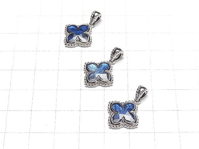 Meteoriten (Muonionalusta) Blumenanhänger 19x16x3mm Blau Silber925