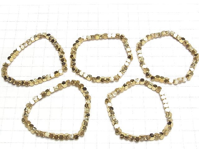 Meteoriten (Muonionalusta) Würfelform 4x4x4mm Gelbgold Armband