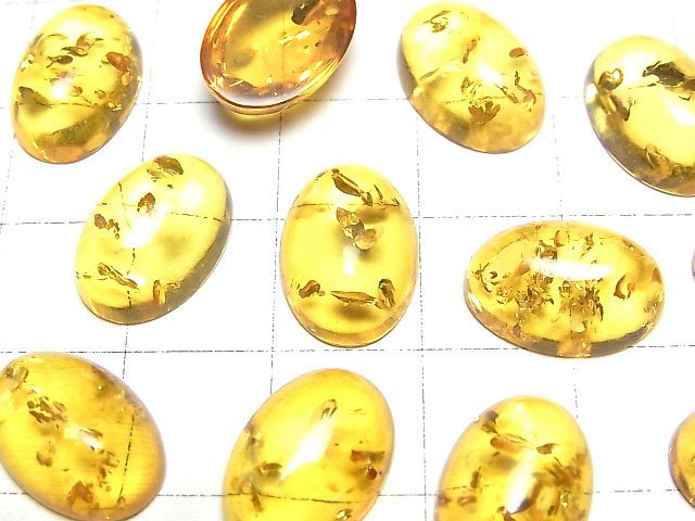Cracked Yellow color Amber Oval Cabochon 14x10mm 2pcs