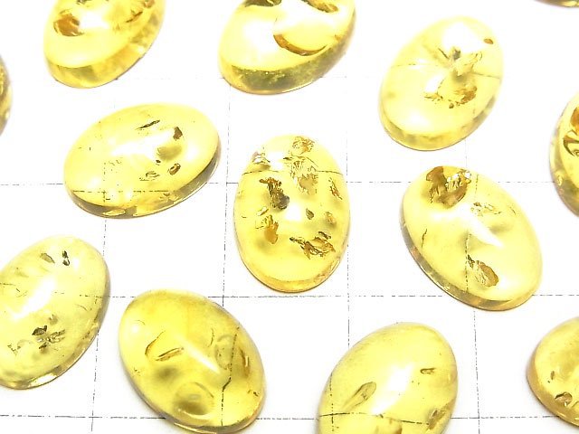 Cracked Yellow color Amber Oval Cabochon 14x10mm 2pcs
