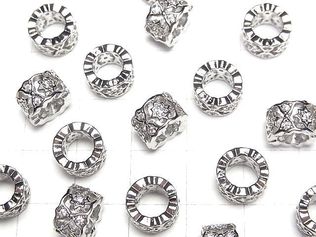 Metal parts Rondelle 9x9x6mm (with CZ) Silver color 2pcs